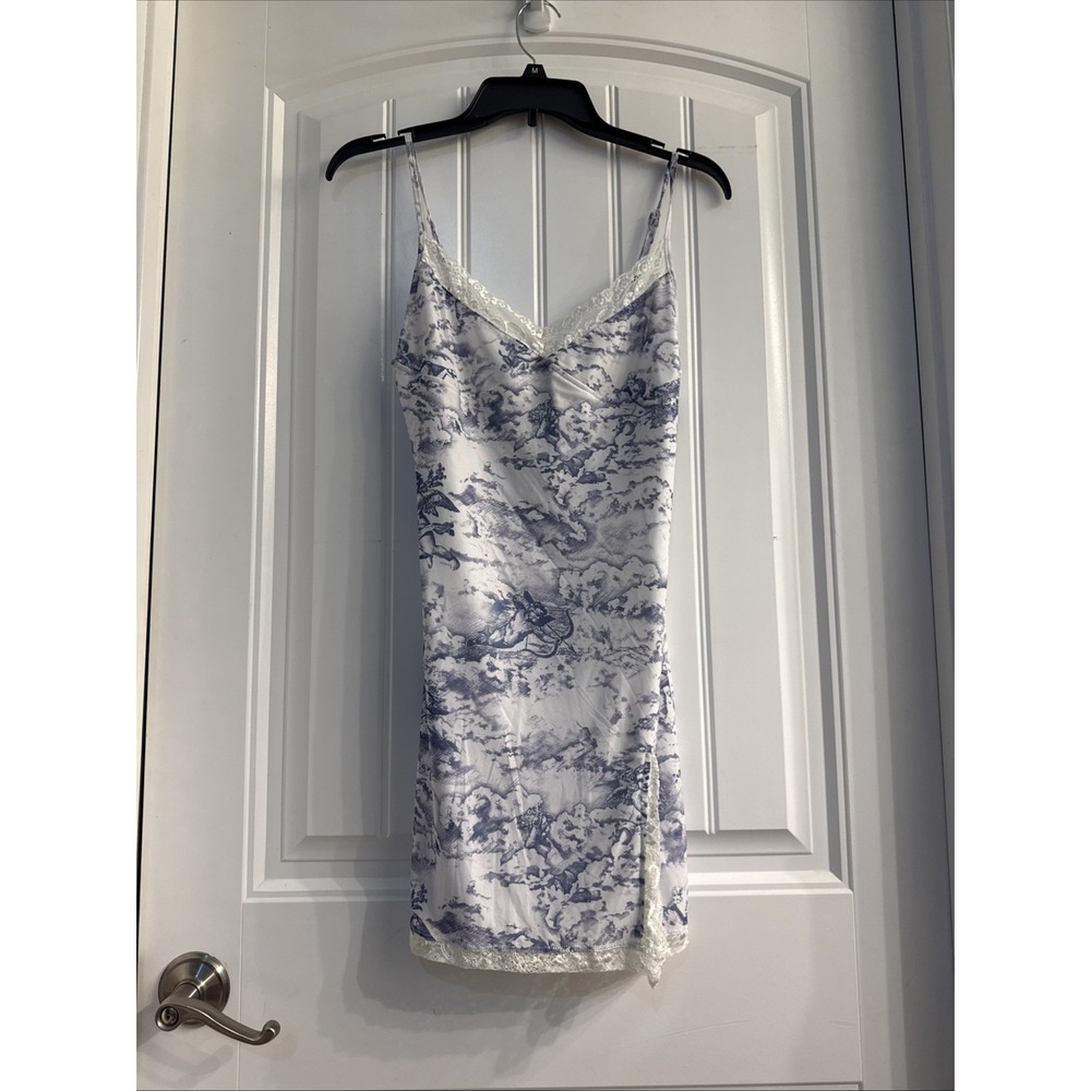 Princess Polly MOTEL COTI MINI DRESS 90's CHERUB WHITE BLUE MED Bodycon